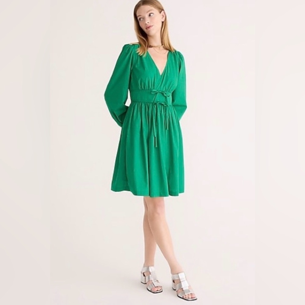 J.Crew Kelly Green Cotton Poplin V-Neck Mini Dress - Size 6